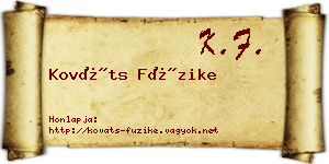Kováts Füzike névjegykártya